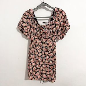 Lace-Up Floral Print Mini Dress